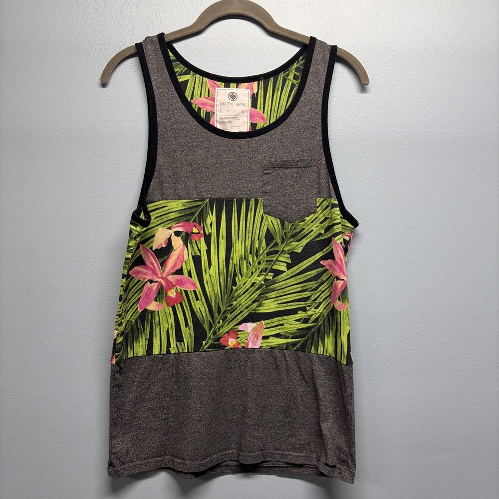 MENS ON THE BYAS FLORAL TROPICAL POCKET TANK TOP T-SHIRT SIZE S